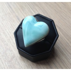 Zilveren edelsteen ring groot hart van Larimar 17.3 mm