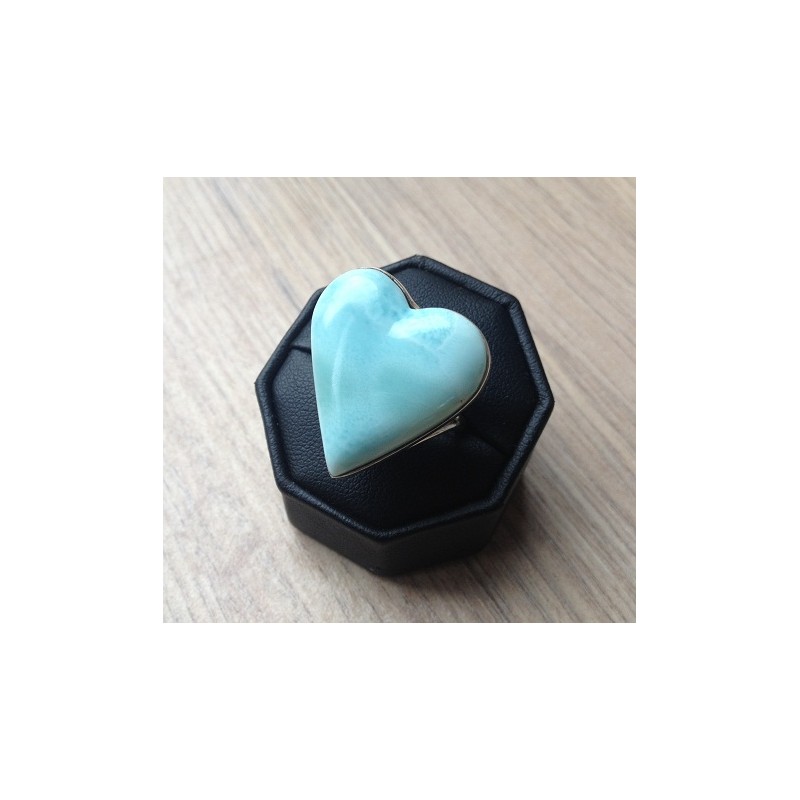 Zilveren edelsteen ring groot hart van Larimar 17.3 mm