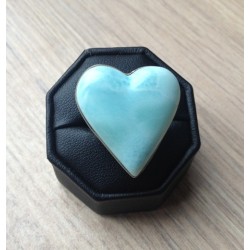 Zilveren edelsteen ring groot hart van Larimar 17.3 mm