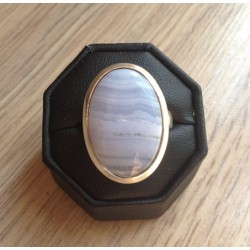 Zilveren edelsteen ring met ovale blauw Lace Agaat maat 18 mm