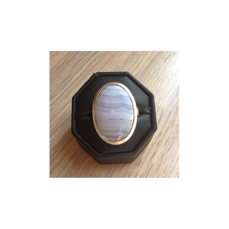 Zilveren edelsteen ring met ovale blauw Lace Agaat maat 18 mm