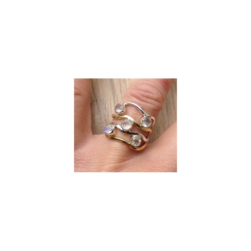 Zilveren edelsteen ring met vijf Maansteentjes maat 17 mm