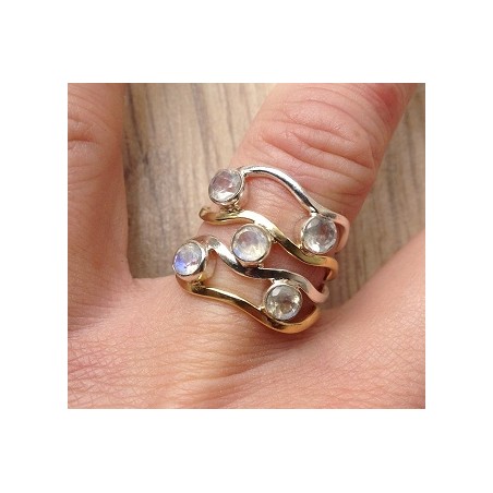 Zilveren edelsteen ring met vijf Maansteentjes maat 17 mm