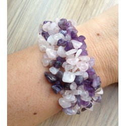 Brede splitarmband met Rozenkwarts en Amethist