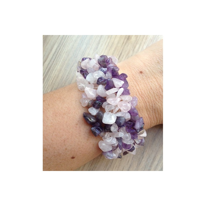 Brede splitarmband met Rozenkwarts en Amethist