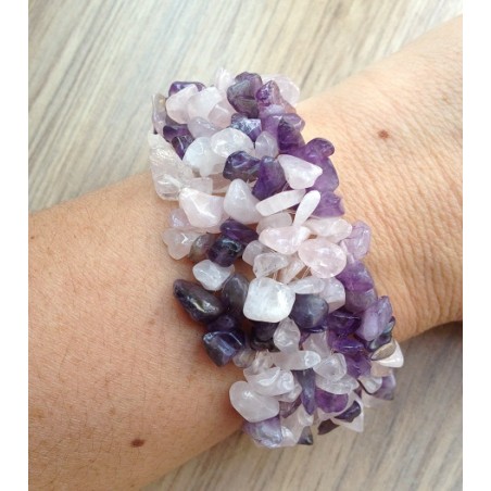 Brede splitarmband met Rozenkwarts en Amethist