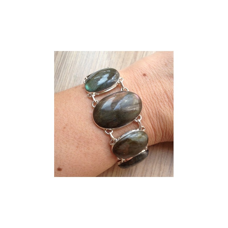 Zilveren edelsteen armband ovale en ronde Labradoriet