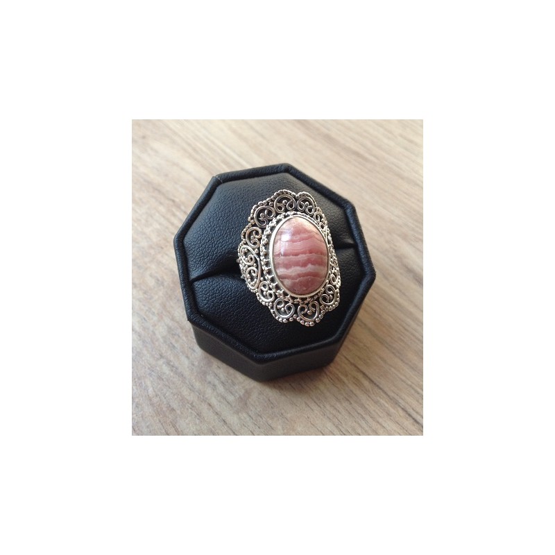 Zilveren ring Rhodochrosiet bewerkte kop en band 16.7 mm
