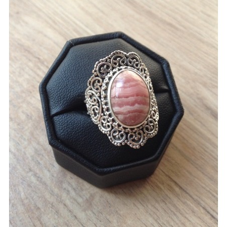 Zilveren ring Rhodochrosiet bewerkte kop en band 16.7 mm