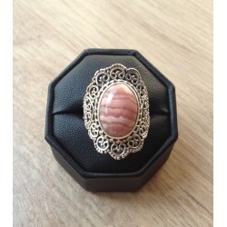 Zilveren ring Rhodochrosiet bewerkte kop en band 16.7 mm