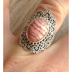 Zilveren ring Rhodochrosiet bewerkte kop en band 16.7 mm