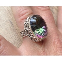 Zilveren edelsteen ring Mystic Topaas bewerkte setting maat 16.7