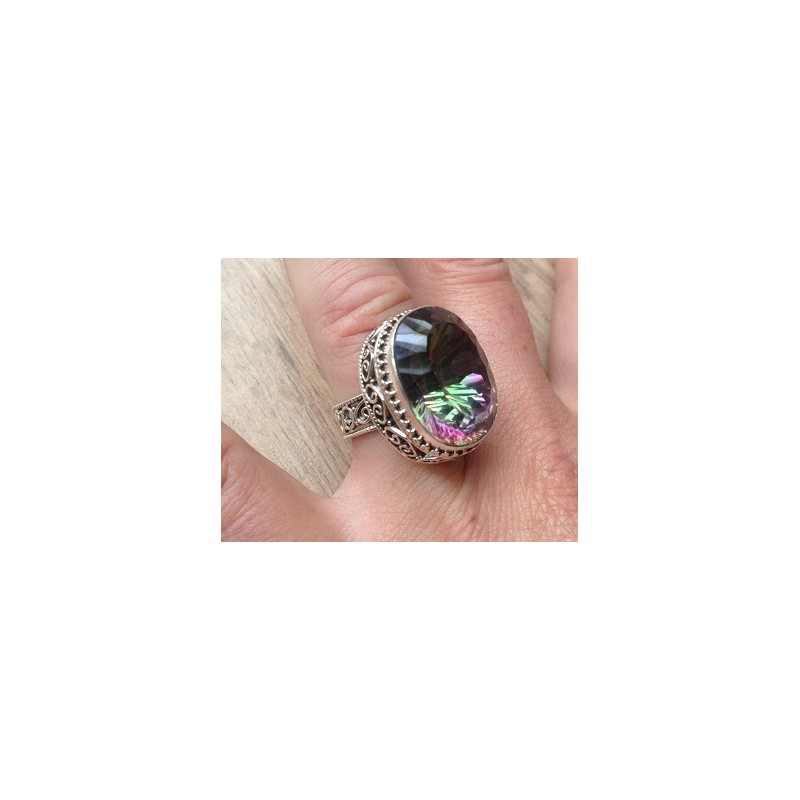 Zilveren edelsteen ring Mystic Topaas bewerkte setting maat 16.7
