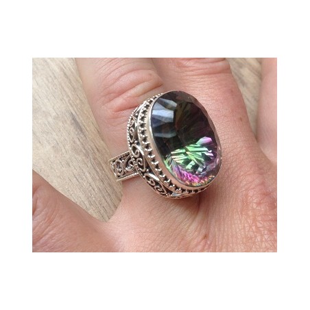 Zilveren edelsteen ring Mystic Topaas bewerkte setting maat 16.7