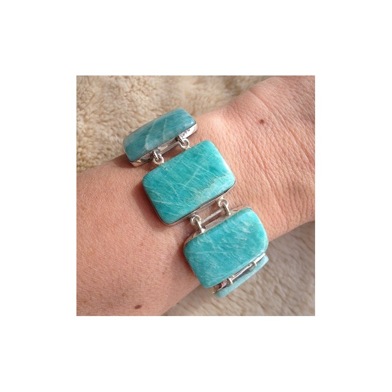 Zilveren edelsteen armband met Amazoniet schakels