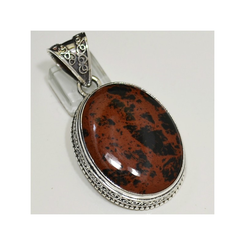 Zilveren edelsteen hanger Mahonie Obsidiaan in bewerkte setting