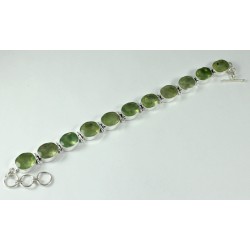 Zilveren edelsteen armband met facet ovale Prehniet schakels