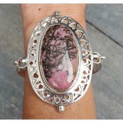 Zilveren armband gezet met grote ovale Rhodoniet en Parel