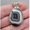 Zilveren hanger ovale cabochon zwarte Botswana Agaat
