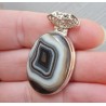 Zilveren hanger ovale cabochon zwarte Botswana Agaat