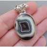 Zilveren hanger ovale cabochon zwarte Botswana Agaat