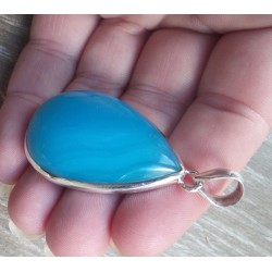 Zilveren hanger gezet met druppelvorm blauw Chalcedoon