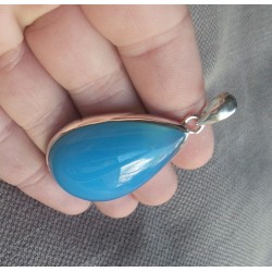 Zilveren hanger gezet met druppelvorm blauw Chalcedoon