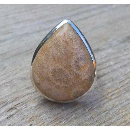 Zilveren ring gezet met druppelvorm Fossiel Koraal 19 mm