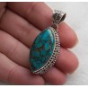 Zilveren hanger marquise koper blauw Turkoois bewerkte setting