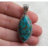 Zilveren hanger marquise koper blauw Turkoois bewerkte setting