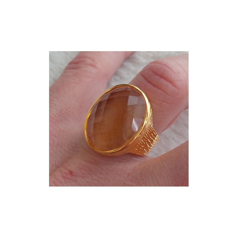 Vergulde zilveren ring gezet met ovale Citrien 17 mm