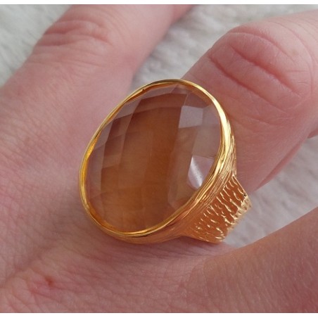 Vergulde zilveren ring gezet met ovale Citrien 17 mm