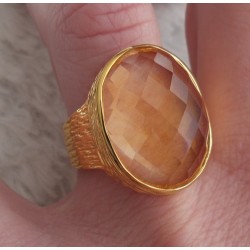 Vergulde zilveren ring gezet met ovale Citrien 17 mm