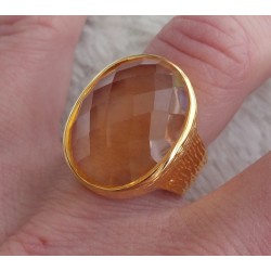 Vergulde zilveren ring gezet met ovale Citrien 17 mm