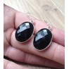 Zilveren edelsteen oorbellen met facet ovale zwarte Onyx