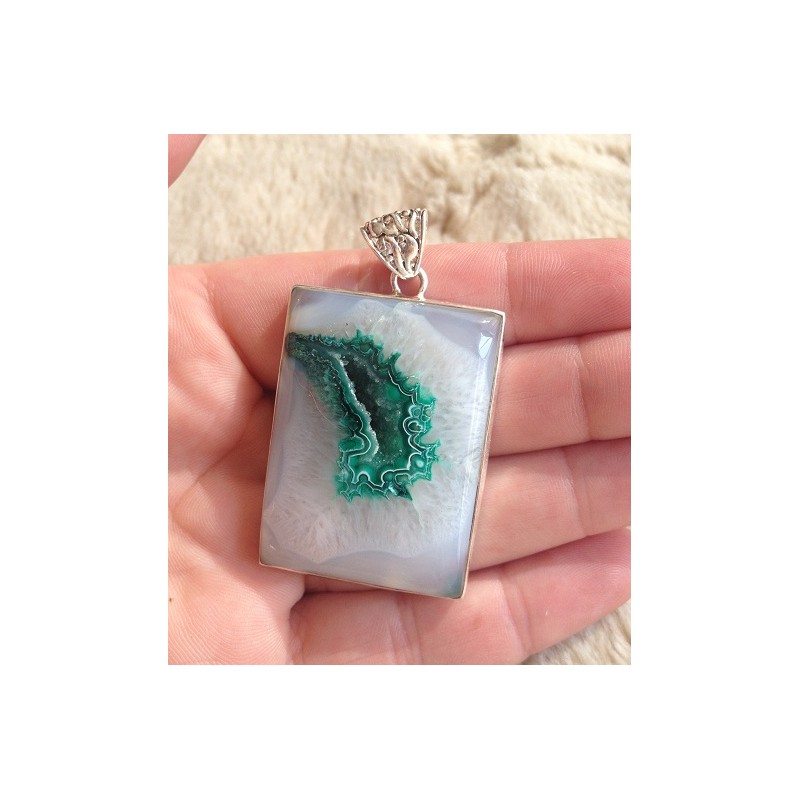 Zilveren edelsteen hanger met rechthoekige druzy Agaat
