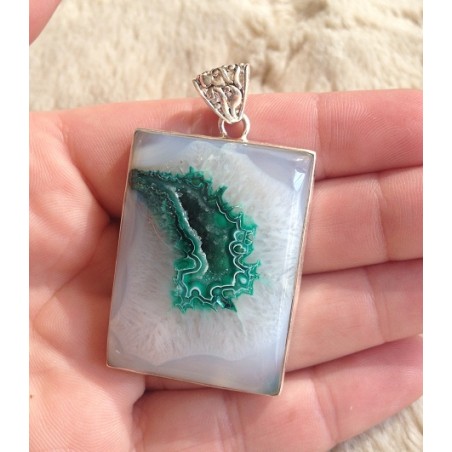 Zilveren edelsteen hanger met rechthoekige druzy Agaat