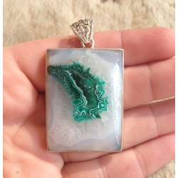 Zilveren edelsteen hanger met rechthoekige druzy Agaat