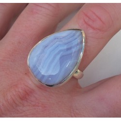 Zilveren ring gezet met blauw Lace Agaat ring maat 19.3 mm