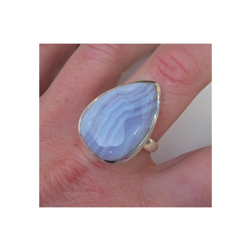Zilveren ring gezet met blauw Lace Agaat ring maat 19.3 mm