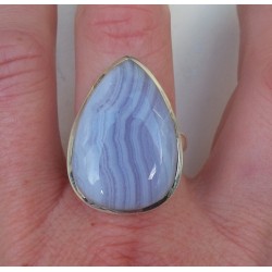 Zilveren ring gezet met blauw Lace Agaat ring maat 19.3 mm