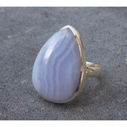 Zilveren ring gezet met blauw Lace Agaat ring maat 19.3 mm