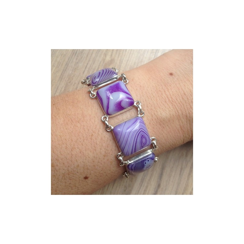 Zilveren edelsteen armband vierkante paarse Botswana schakels