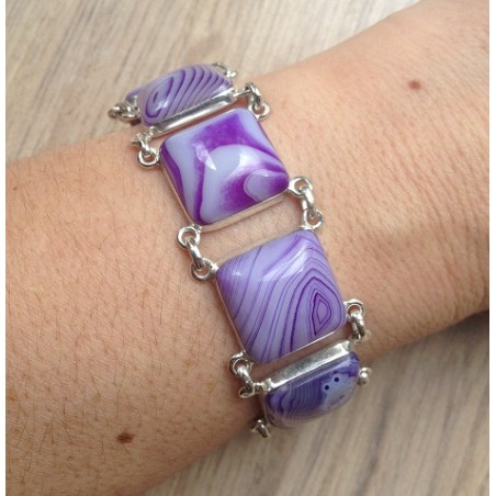 Zilveren edelsteen armband vierkante paarse Botswana schakels