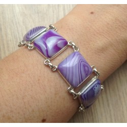 Zilveren edelsteen armband vierkante paarse Botswana schakels