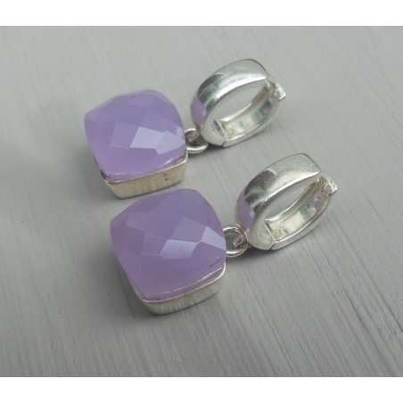 Zilveren creolen gezet met vierkante lavendel Chalcedoon