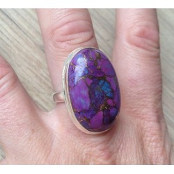 Zilveren ring met ovale koper paars Turkoois ring maat 18 mm