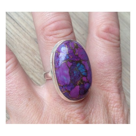 Zilveren ring met ovale koper paars Turkoois ring maat 18 mm