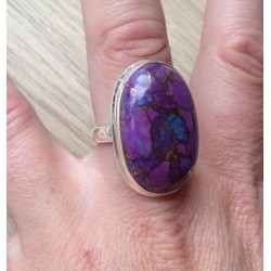 Zilveren ring met ovale koper paars Turkoois ring maat 18 mm