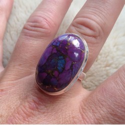 Zilveren ring met ovale koper paars Turkoois ring maat 18 mm